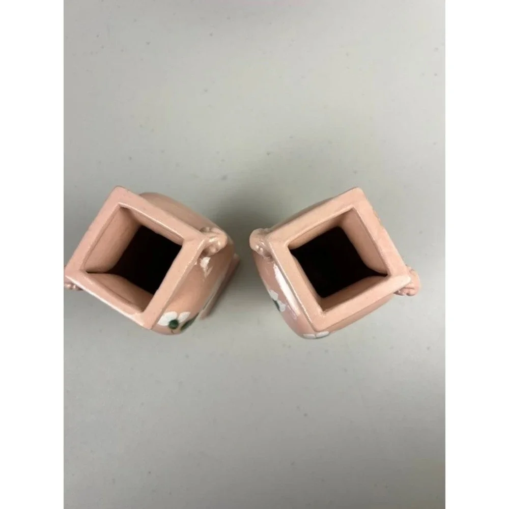 Vintage RRP Co Roseville Ohio Pink Dogwood Floral Miniature Urn Vases Set of 2